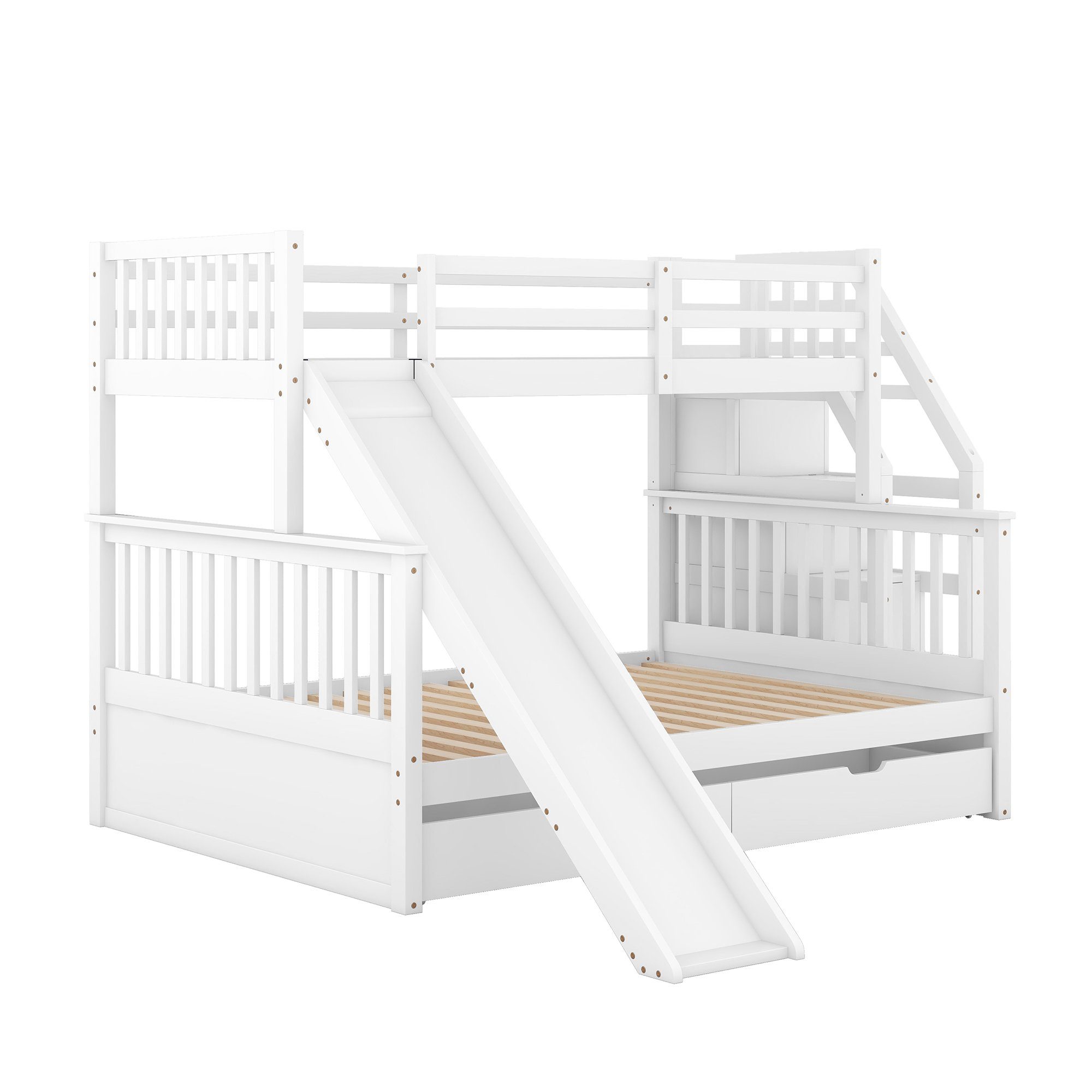 HAUSS SPLOE Kinderbett Etagenbett Holzbett Kinderbett Hochbett Bettrahmen Einzelbett (mit Schubladen, Stauraum und Rutsche, multifunktional, 90 x 200 über 140 x 200), Ohne Matratze