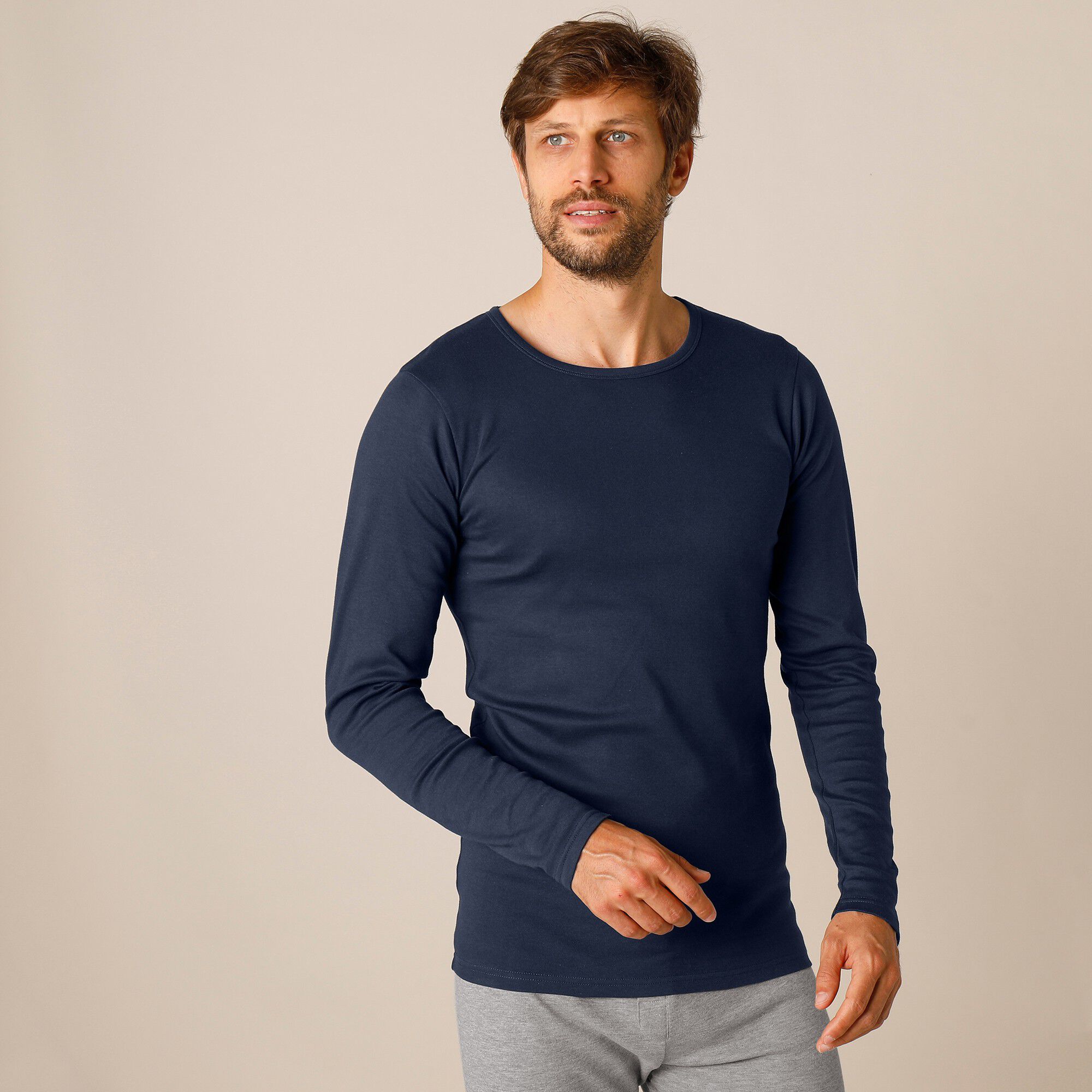 Tee-shirt sous-vêtement homme col rond manches longues dos long coton