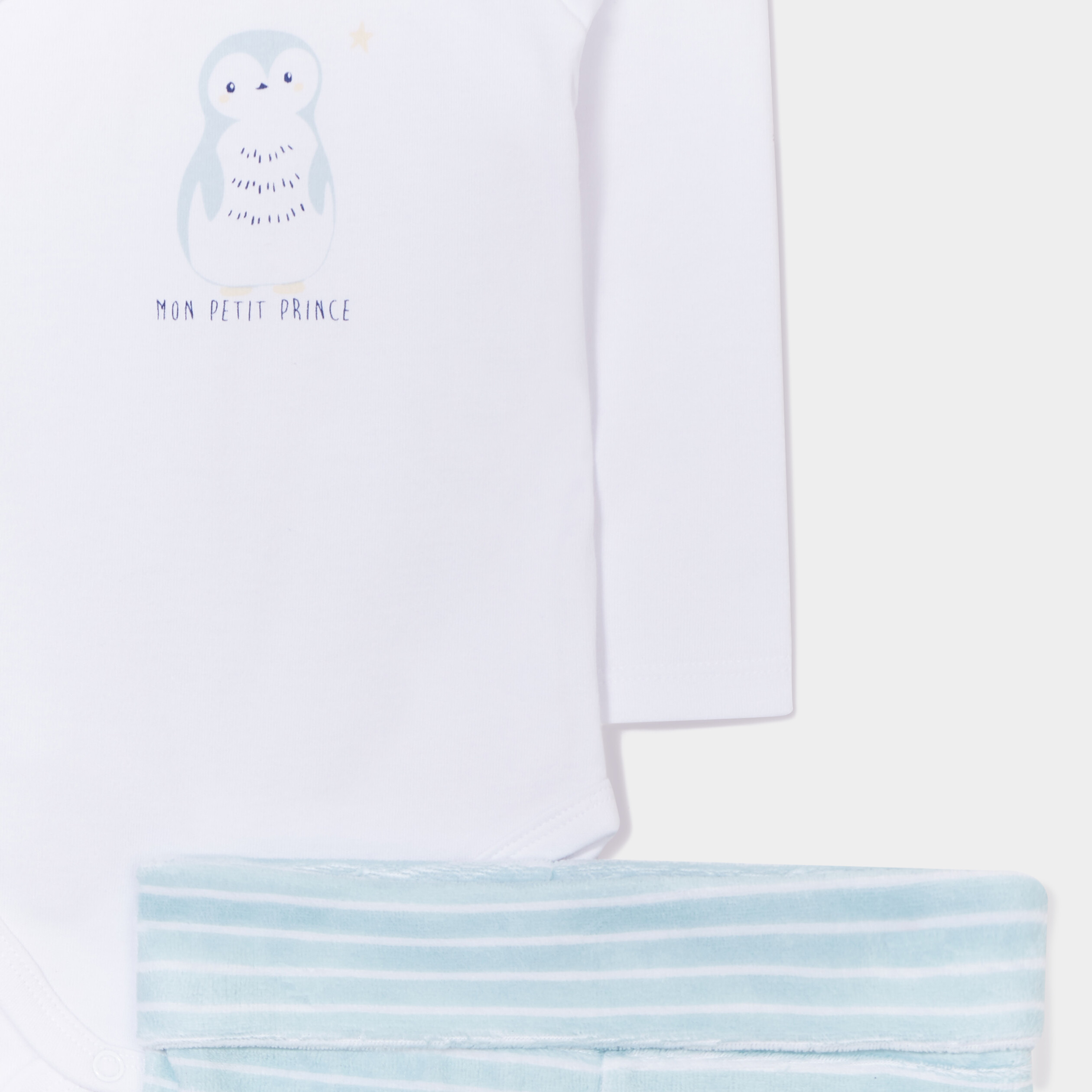 Ensemble 3 pièces body manches longues bleu gris bébé garçon | La Halle