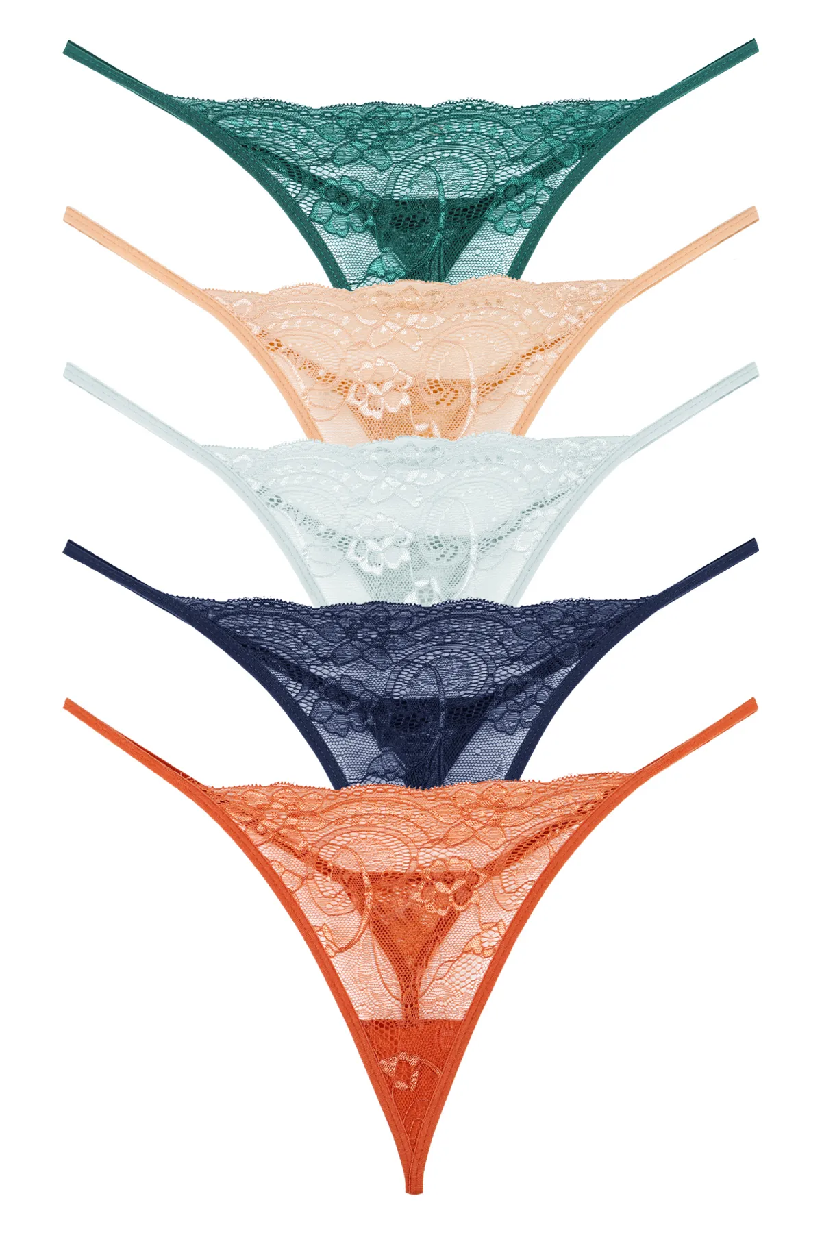 Sensu  Damen-String-Spitzen-Tanga, 5-teiliges Höschen-Set, gemischte Farben, Kts3062