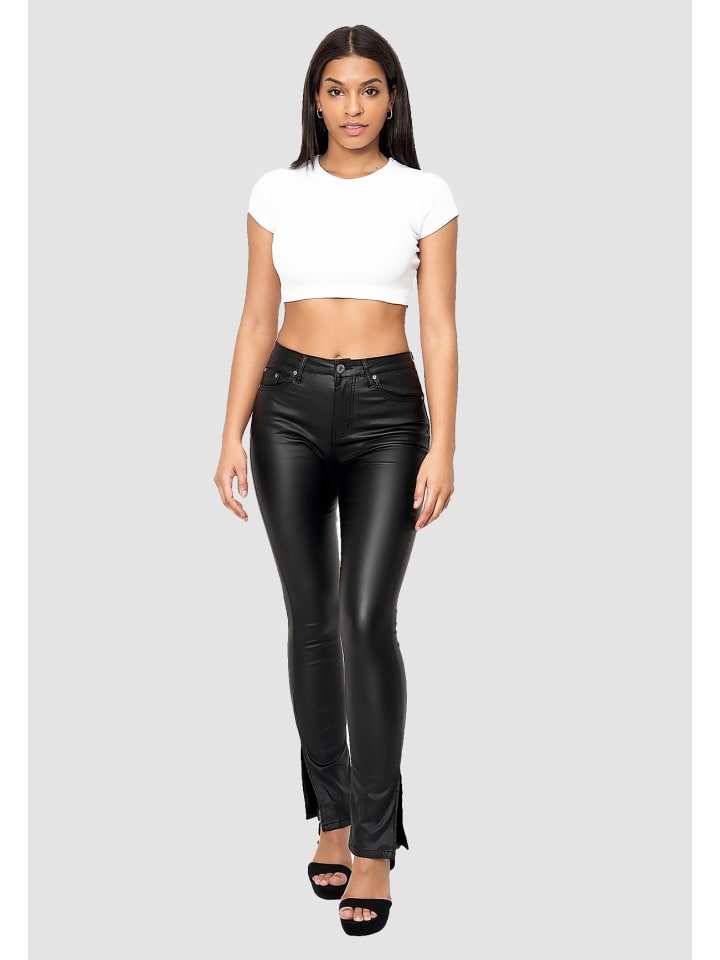 Newplay Lederoptik Hose Skinny Jeans Gefüttert High Waist in Schwarz günstig kaufen