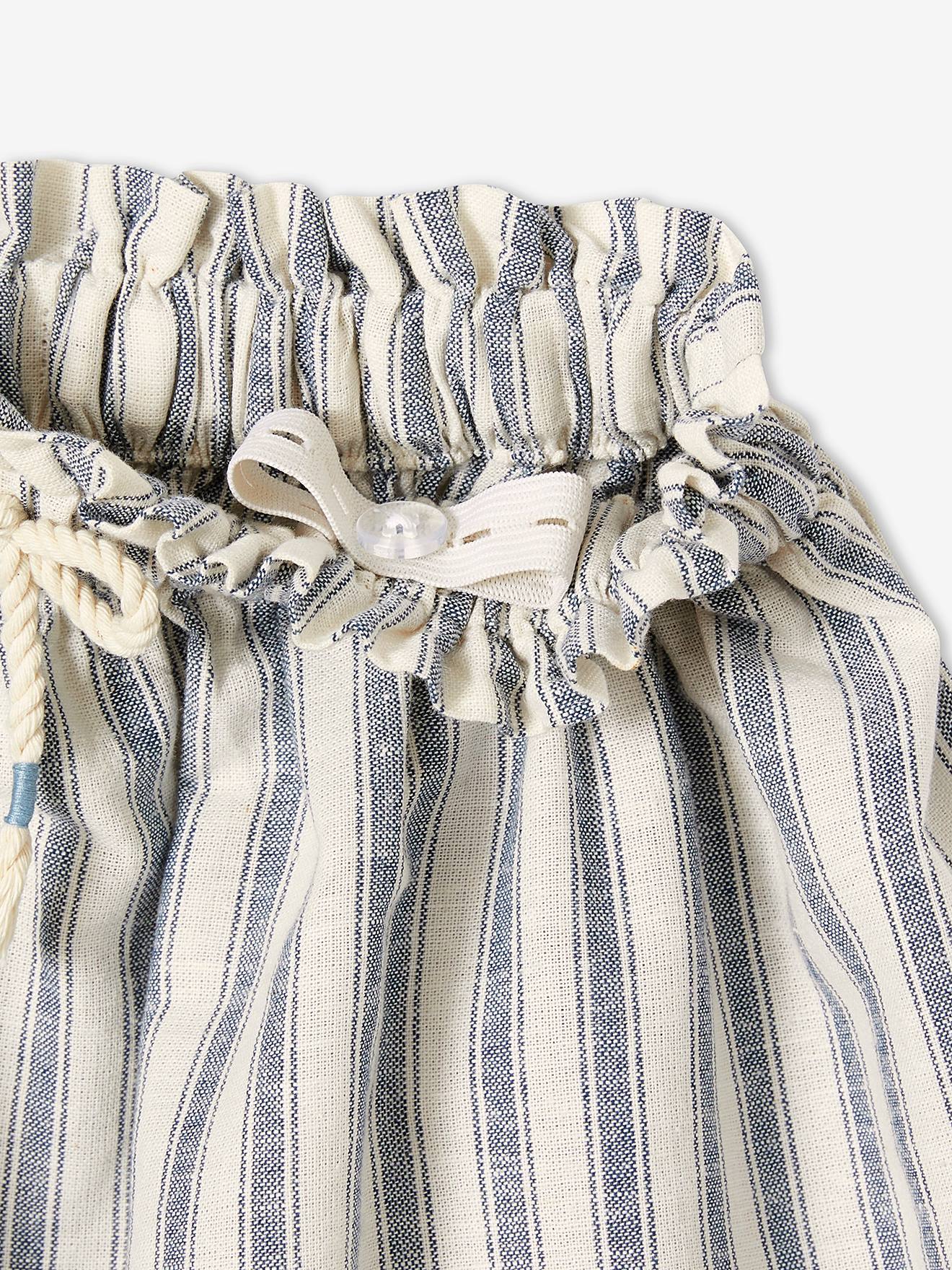 Jupe rayée fille en coton/lin bleu