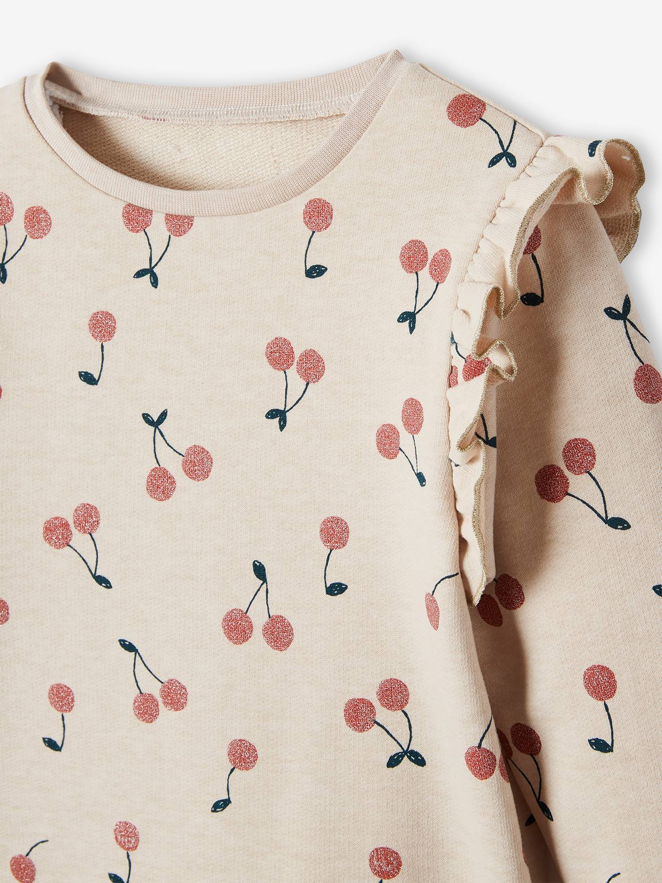 Vertbaudet Mädchen Sweatshirt mit Volants und Schriftzug - beige bedruckt
