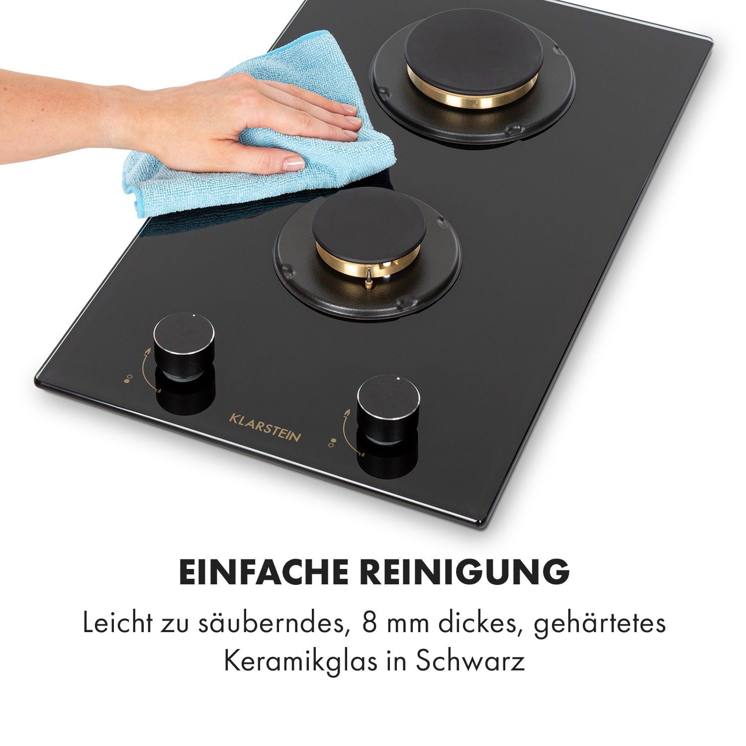 Klarstein Gas-Kochfeld Goldflame Domino Gaskochfeld 2-flammig Messing-Brenner Glaskeramik CP11-Goldflame-D, Einbau Gas Kochfeld 2 Platten Herdplatte Kochplatte Einbaukochfeld