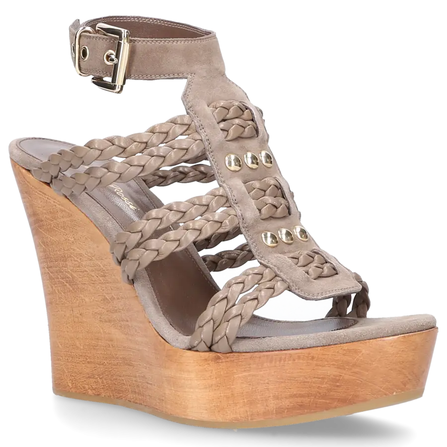 Gianvito Rossi - Plateausandalen Kalbsleder Geflochten Nieten grau - grau