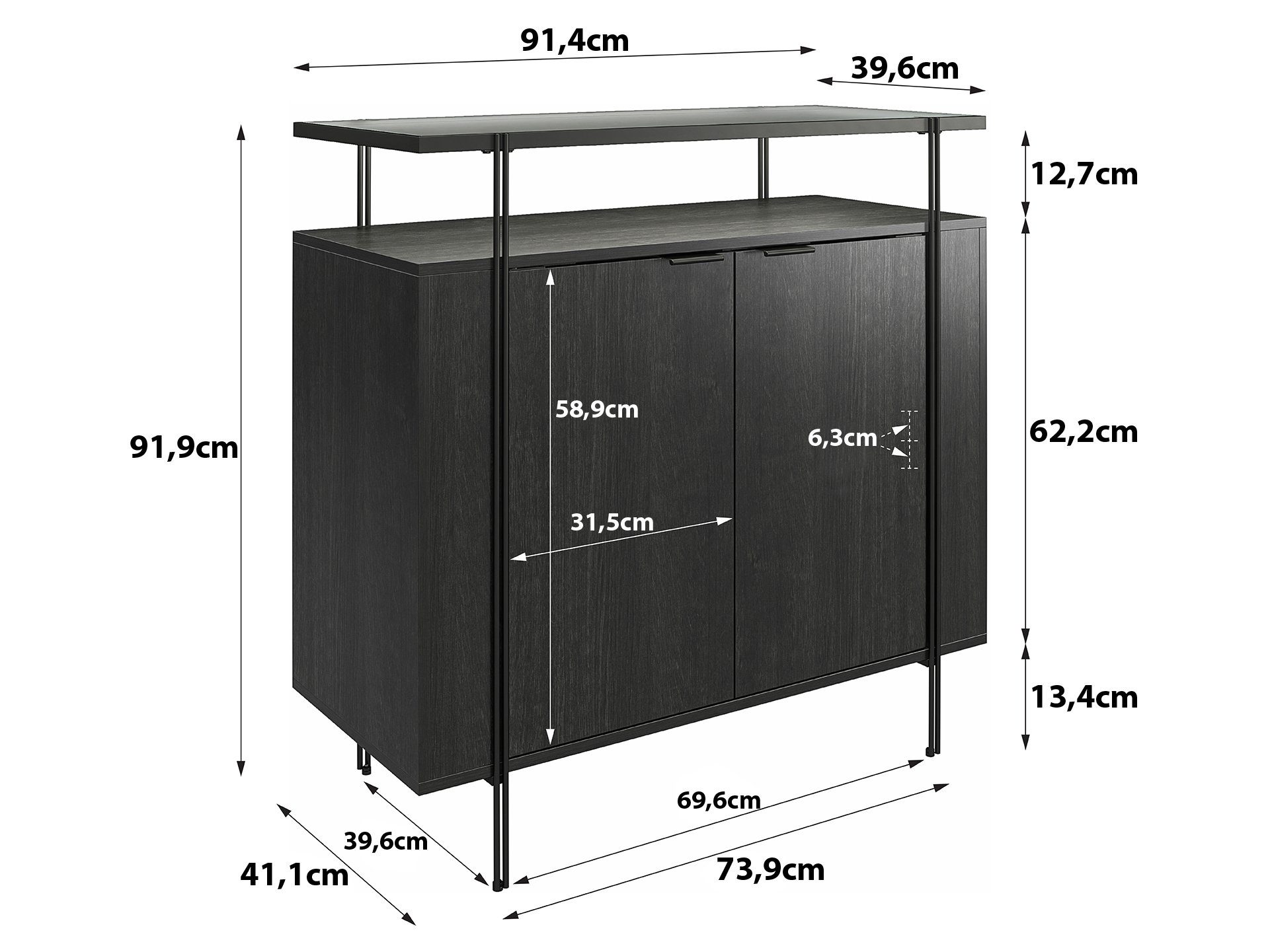 Dorel Home Barschrank Wainwright mit Oberboden aus geriffeltem Glas, Breite 91,5 cm, Höhe 92 cm