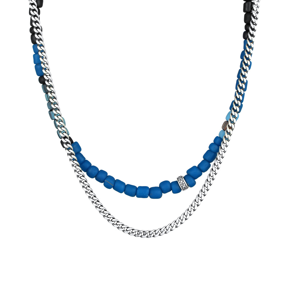 KUZZOI KUZZOI Collier Hommes Couches Beads Set avec des perles de verre en argent sterli collier