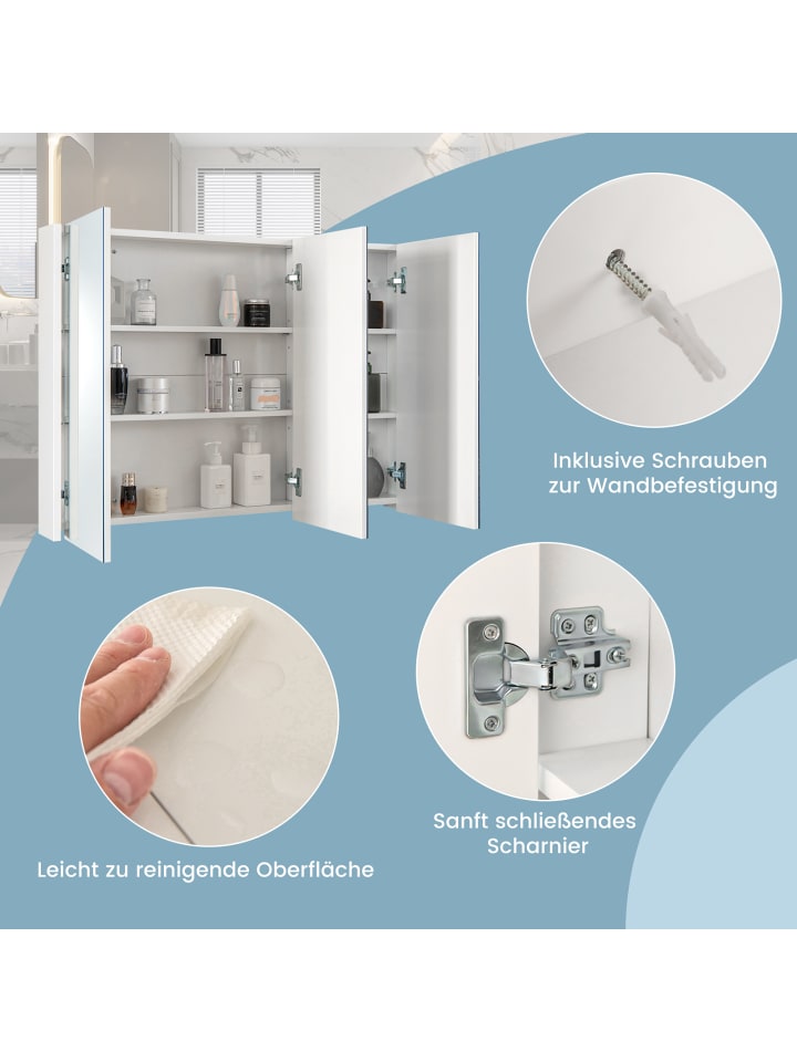 COSTWAY Spiegelschrank 3 Türig in Weiß günstig kaufen 65 cm