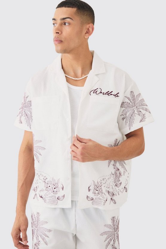 Kastiges florales Seersucker-Hemd & Shorts