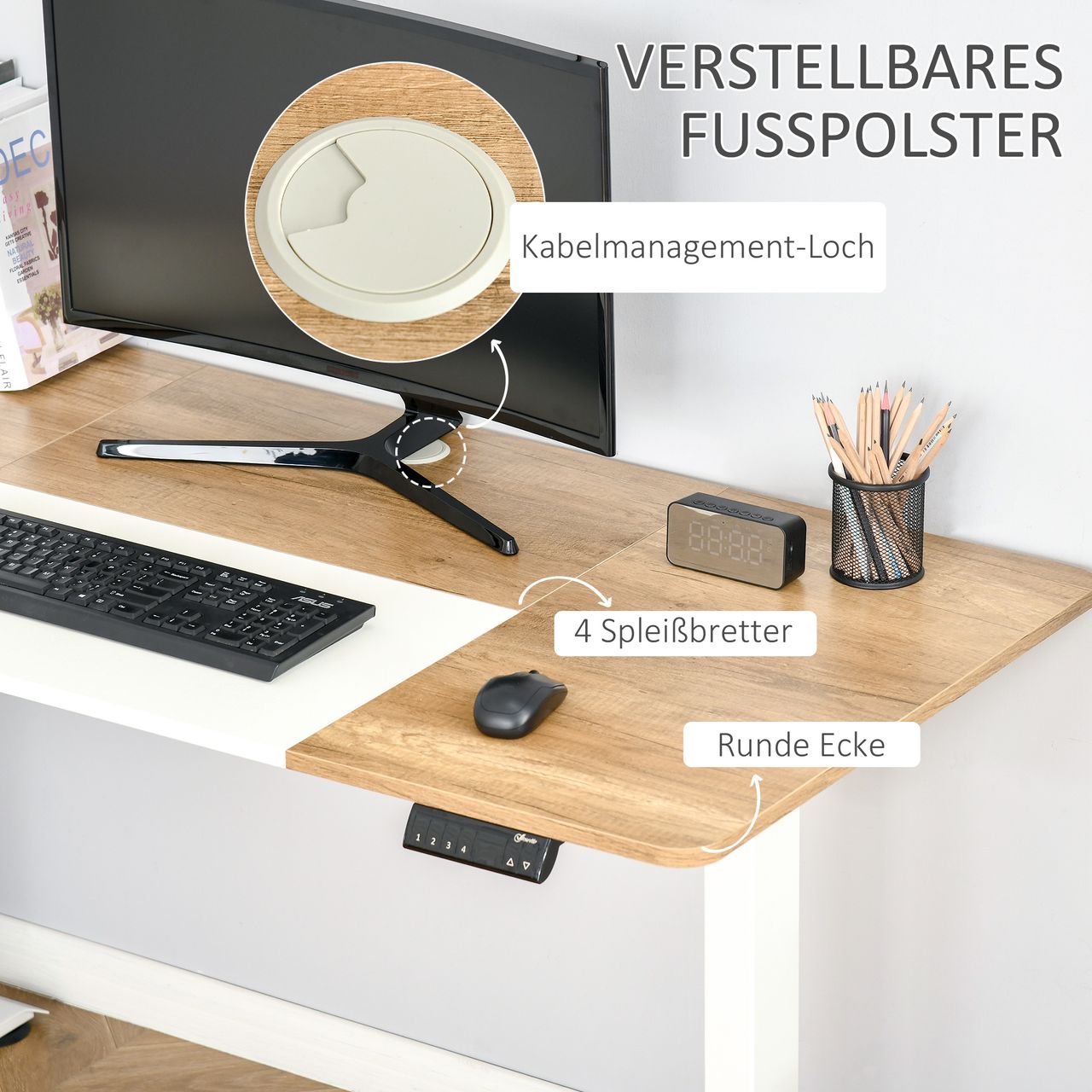 Vinsetto Elektrischer Schreibtisch Computertisch höhenverstellbar Stehschreibtisch Bürotisch Natur Weiß 140 x 70 x 72-116 cm