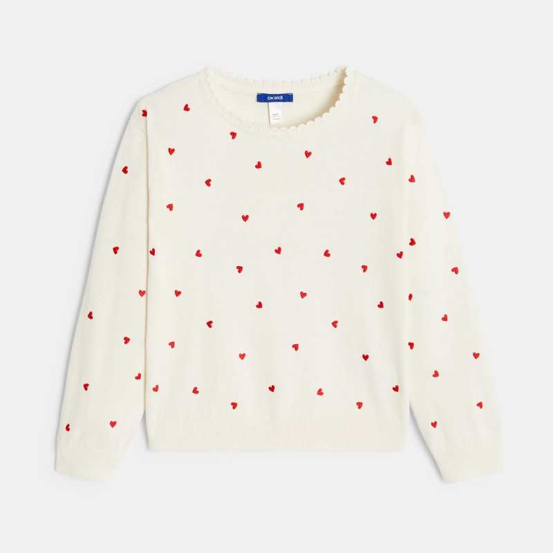 Pull motifs cœurs écru Fille