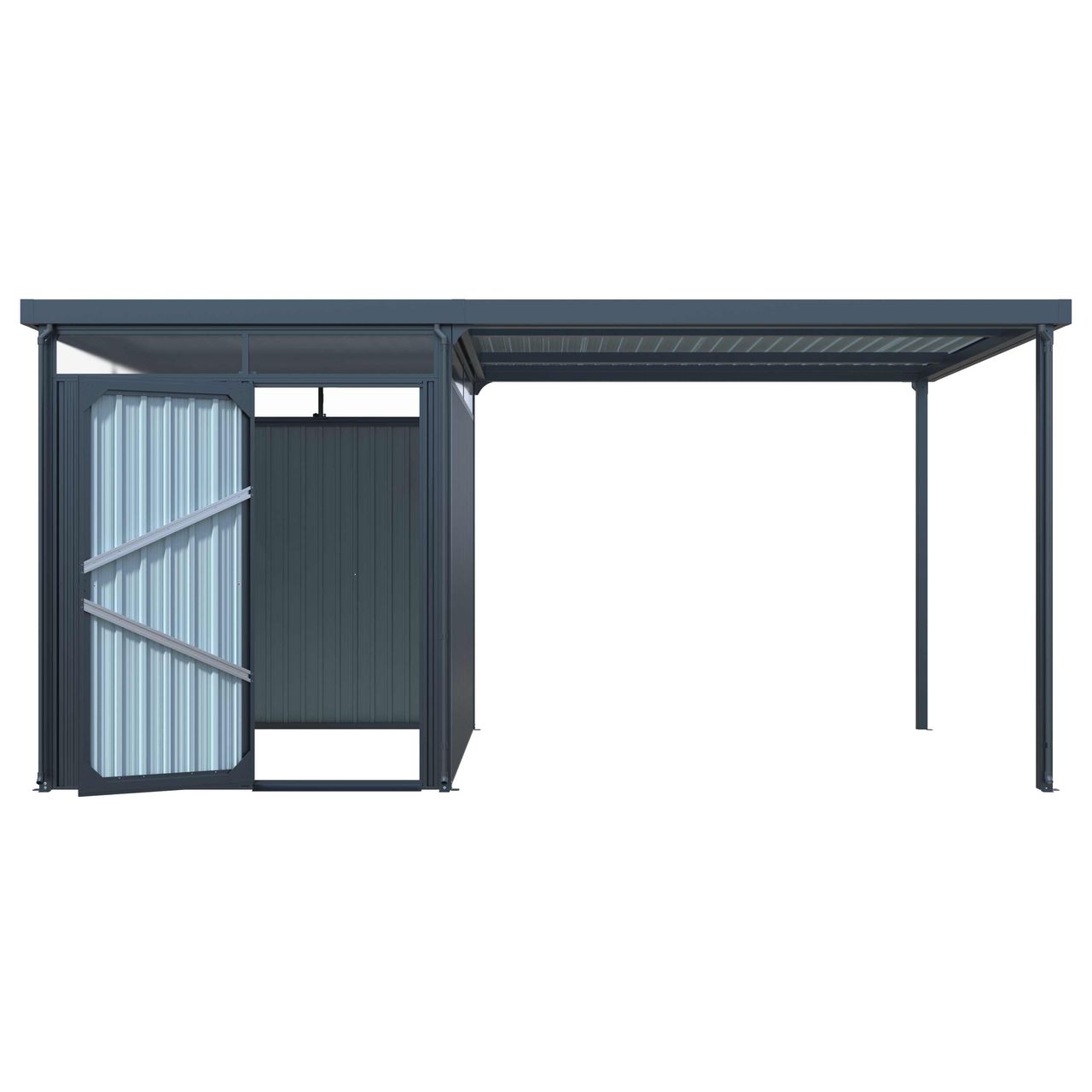 lovingHome® Metallgerätehaus 5㎡ Skylight mit ㎡ Carport-Erweiterung 2 in 1, ca. 245 x 204 x 226 cm