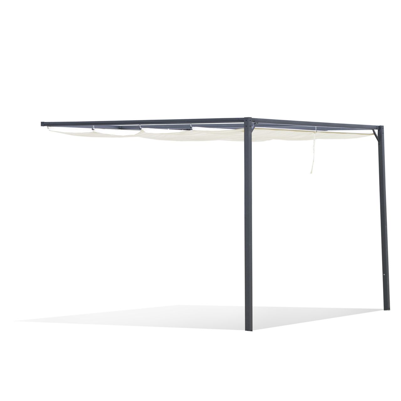 Outsunny Pergola 3 x 3 m mit Stoffdach wetterfest Wand Anbau Polyester Creme