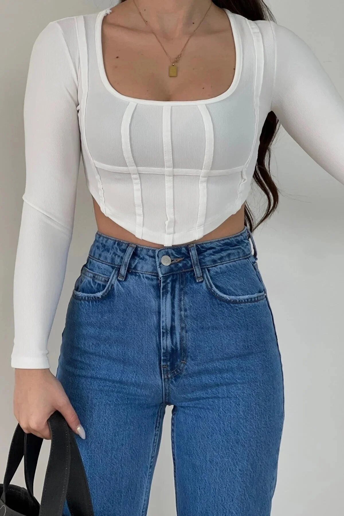 LAMİRA  Christian 90er-Jahre – Mittelblaue Palazzo-Jeans aus Lycra mit weitem Bein und superhoher Taille
