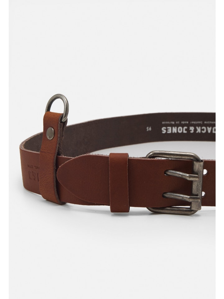 Jack & Jones Ledergürtel JACMICHIGAN KEYHANGER Doppeldorn Herrengürtel in Mittelbraun günstig kaufen 80 cm