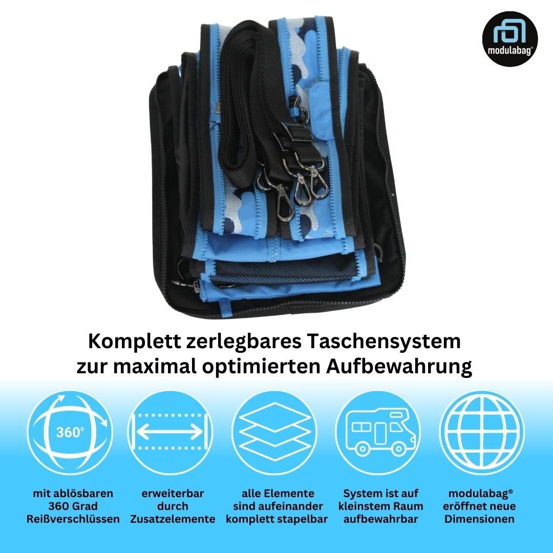 modulabag Reisetasche modulabag® modulares Tasche-Rucksack-Set - Camou - in blau, schwarz (Set, 11-teilig), wasserabweisende Tasche mit 11 Elementen für den variablen Einsatz