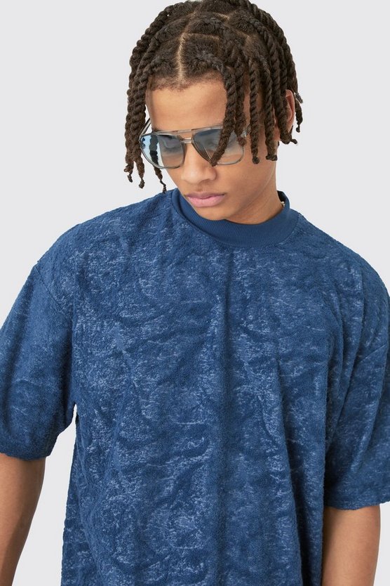 Oversized Burnout Towelling Jacquard T-shirt