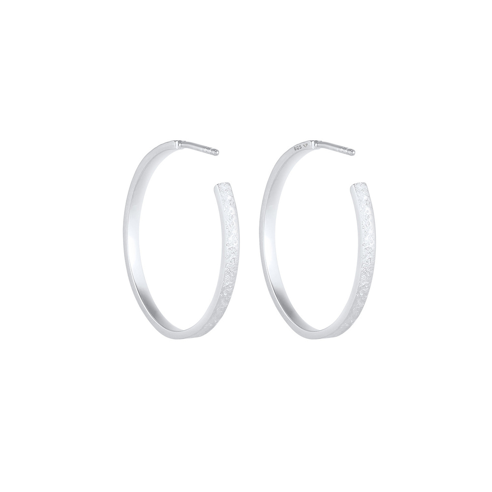 Elli Elli Boucles d'Oreilles Femmes Créoles Basique Texturée Martelé en Argent Sterlin Boucles d'oreilles