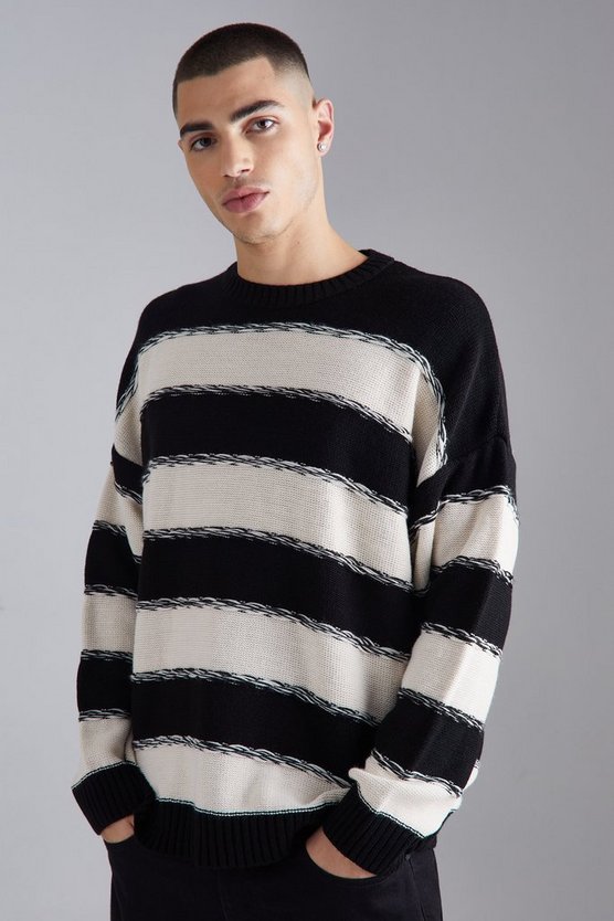 Zweifarbiger gestreifter Oversize Strickpullover