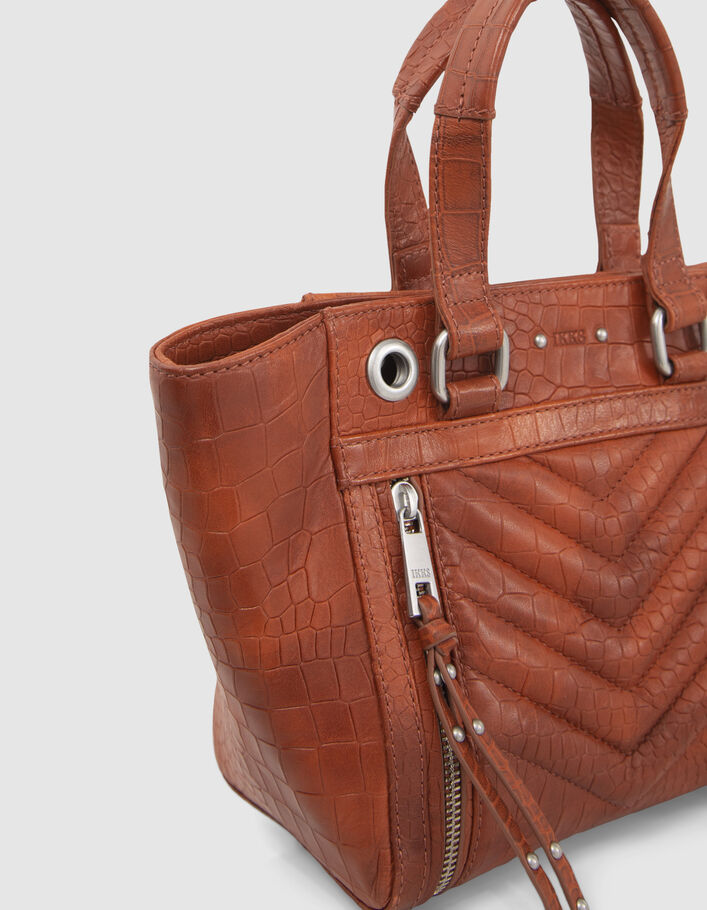 Sac cabas 1440 Small orange cuir embossé croco Femme