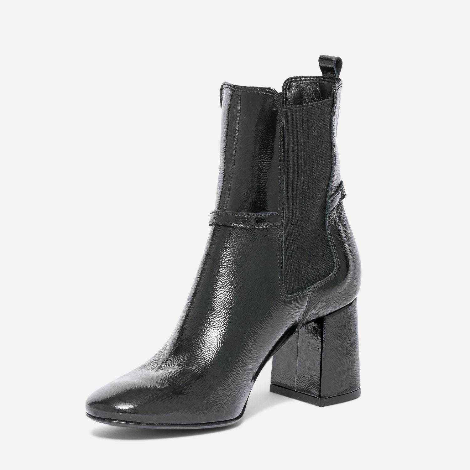 Chelsea boots noir verni éco-conçu avec chaîne