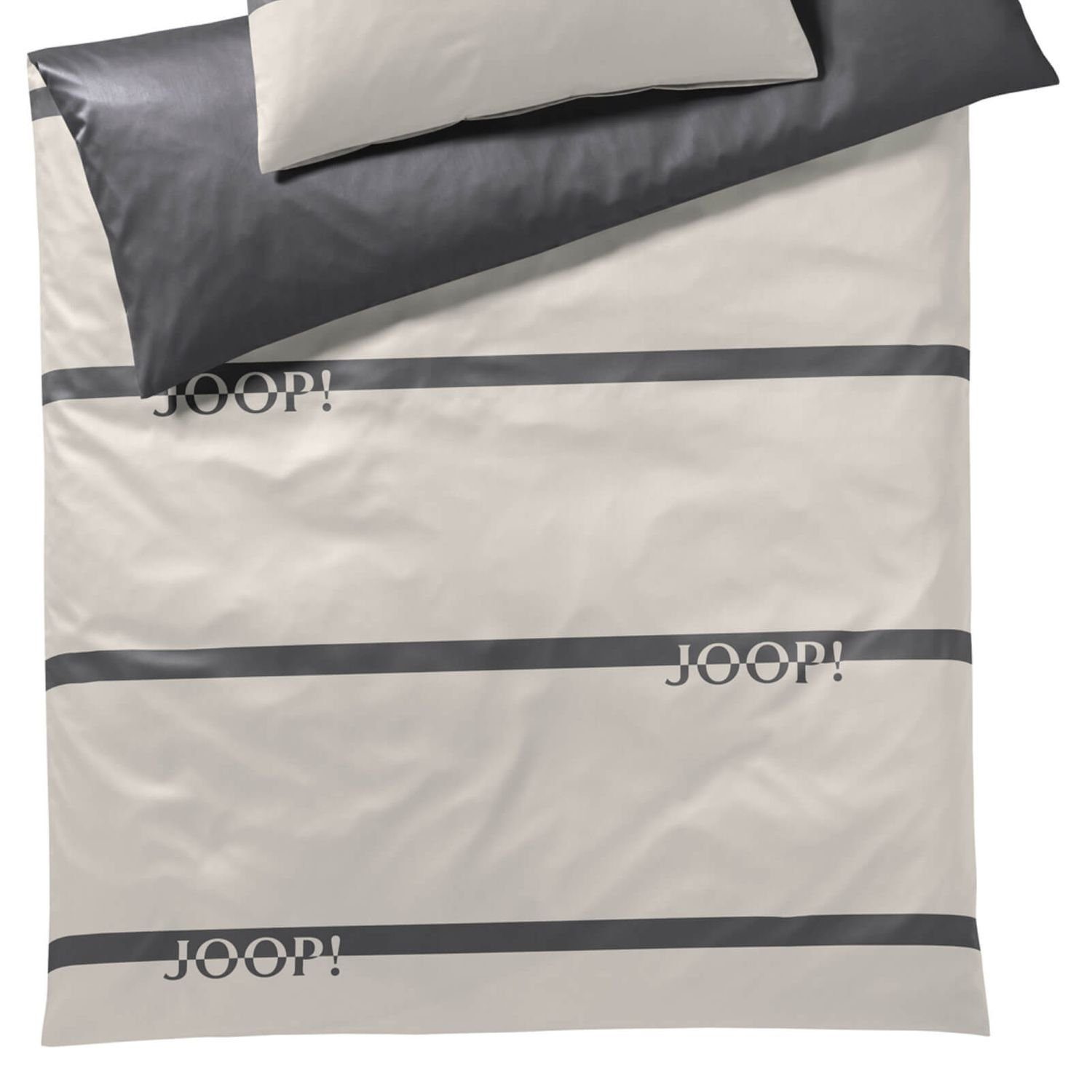 Bettwäsche Logo Stripes 4101 9 Stone, Joop!, Mako-Satin, 2 teilig, Logo, Schriftzug, Streifen