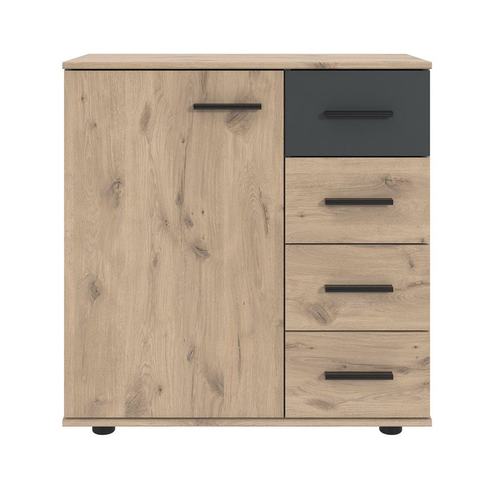 Lomadox Schlafzimmer-Set BRADFORD-43, (Spar-Set, 5-St), mit Bett 180x200 cm, Kleiderschrank 5-türig, Eiche mit graphit