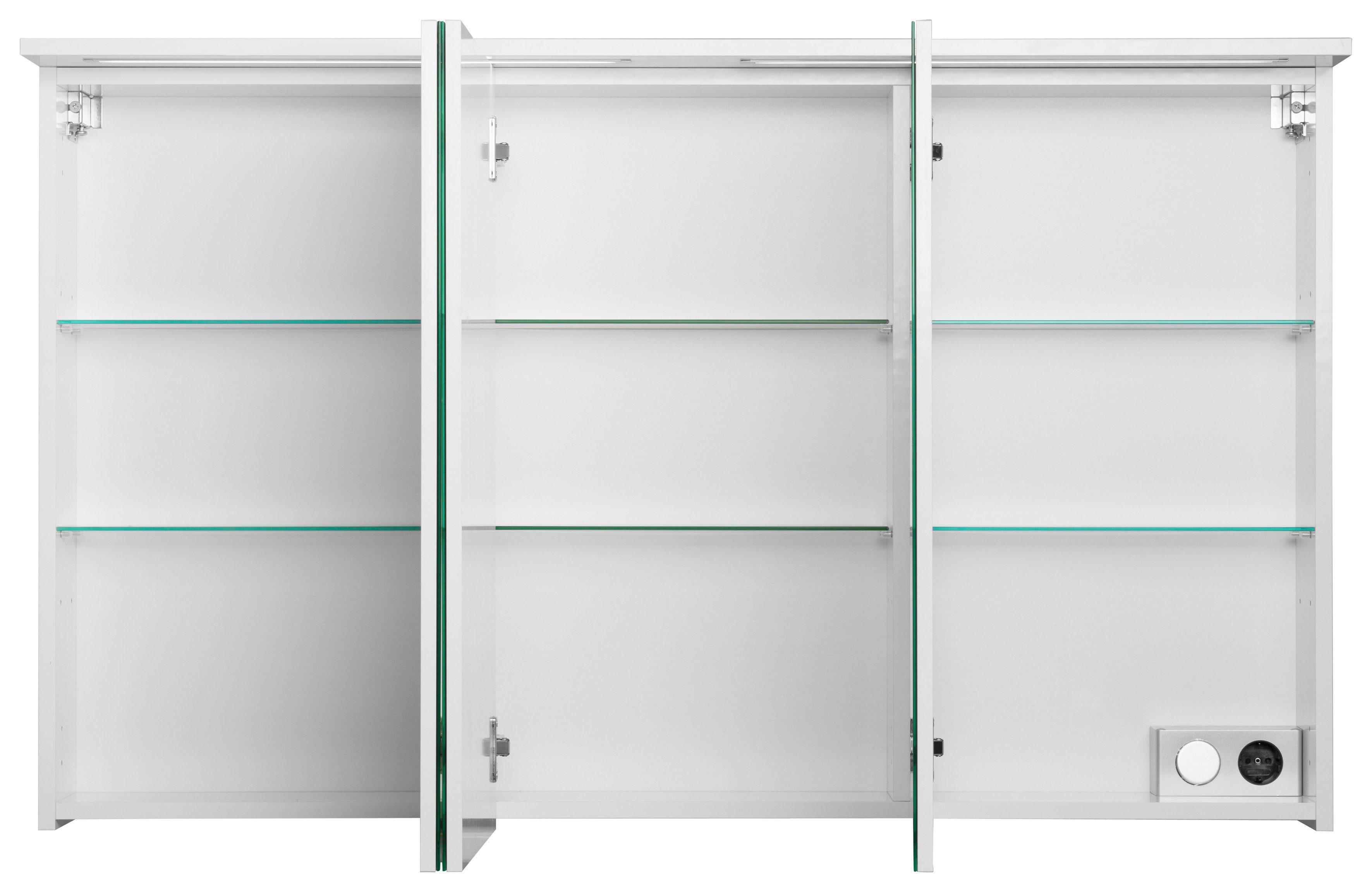 Schildmeyer Spiegelschrank Profil 16 Breite 120 cm, 3-türig, 2x LED-Beleuchtung, Schalter-/Steckdosenbox