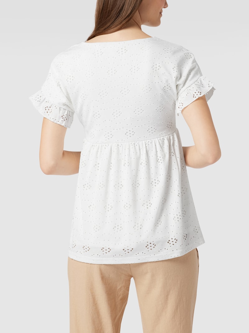 Umstands-Bluse mit floralen Lochstickereien in weiß