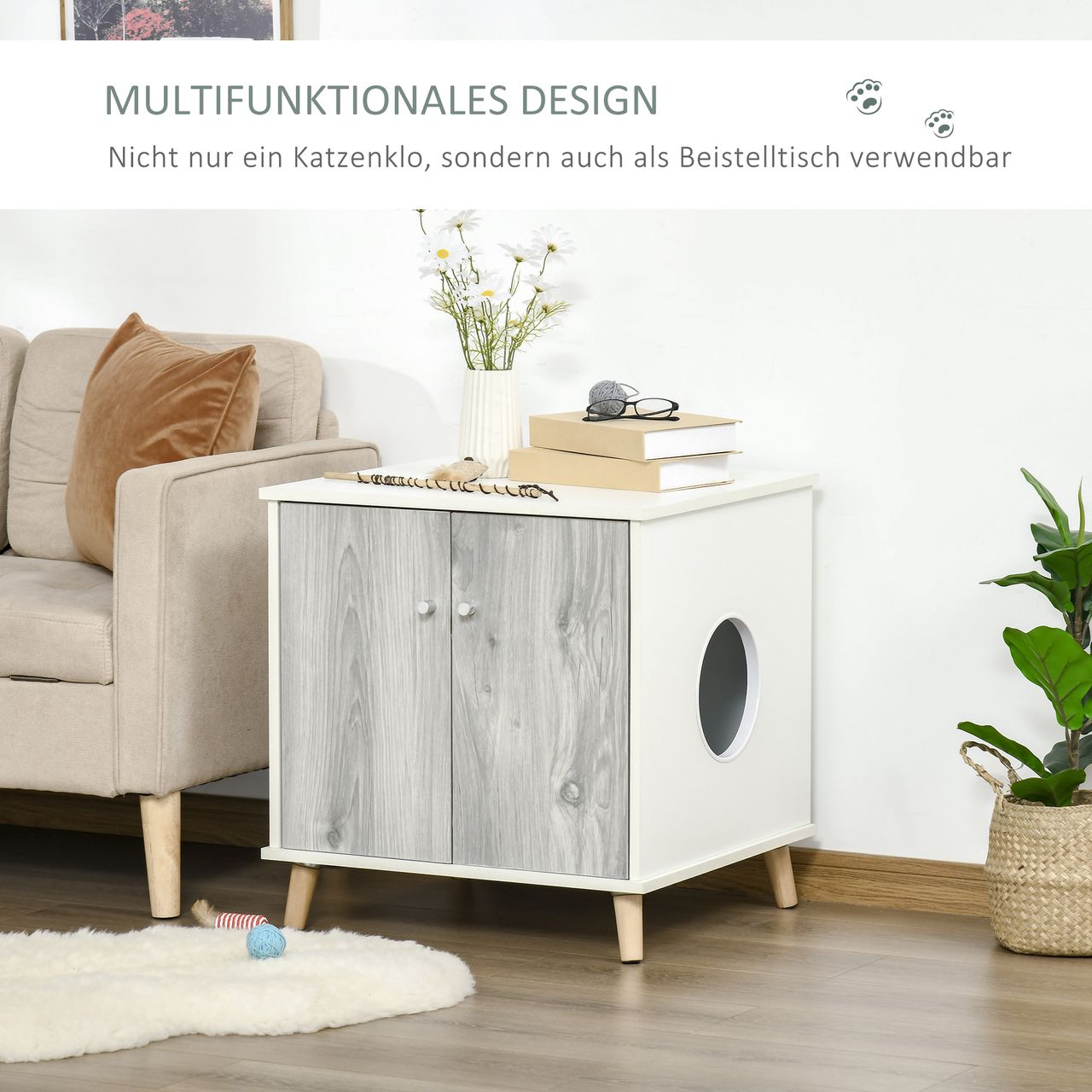 PawHut Kratzbaum Rattan Katzenbaum Kletterbaum mit Katzenhöhle Sisalstämmen Spielbälle Katzenmöbel Höhe 95 cm Sisal Natur Beige