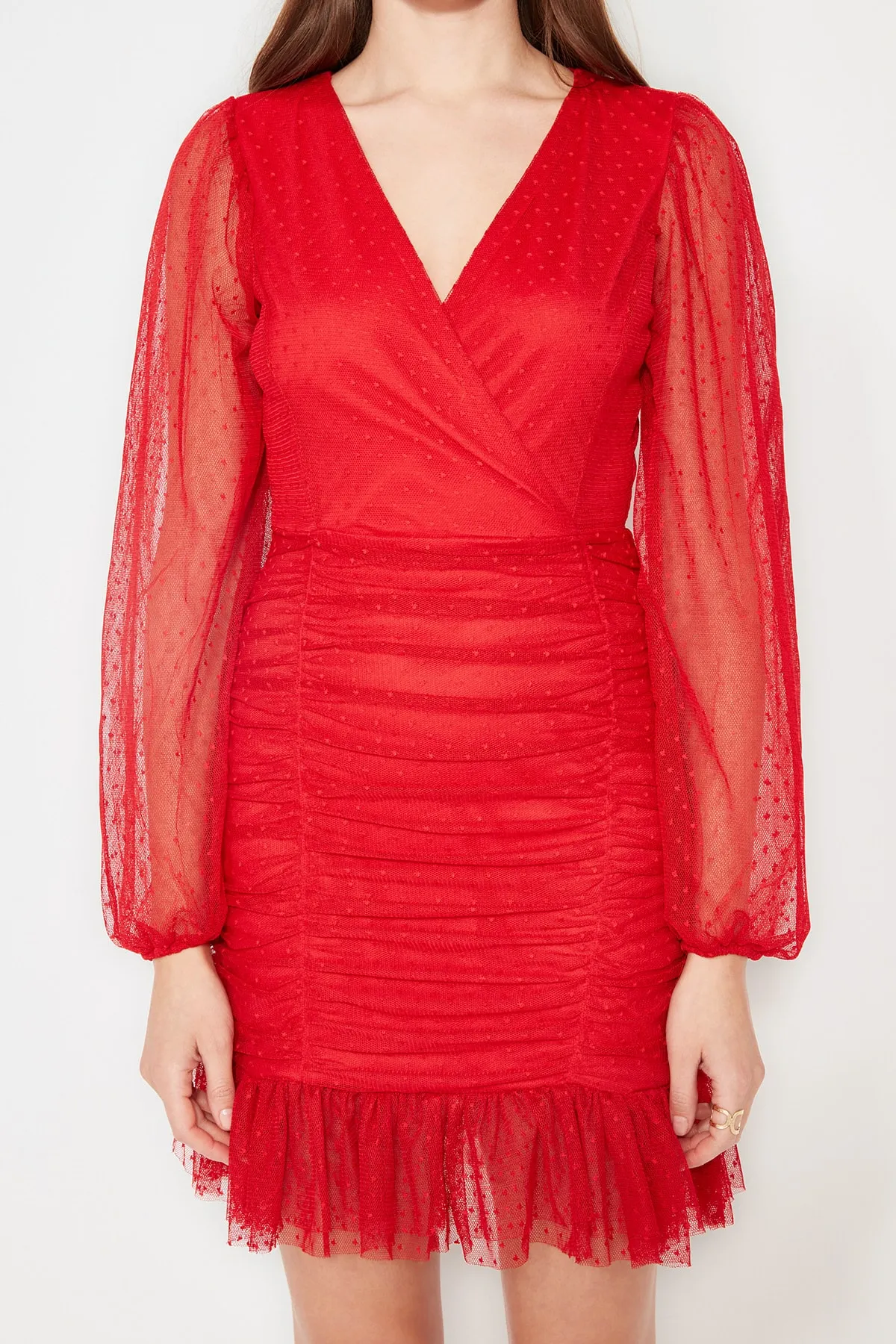 Trendyol Collection  Elegantes Abendkleid aus rot gefüttertem Tüll TPRSS20EL0317