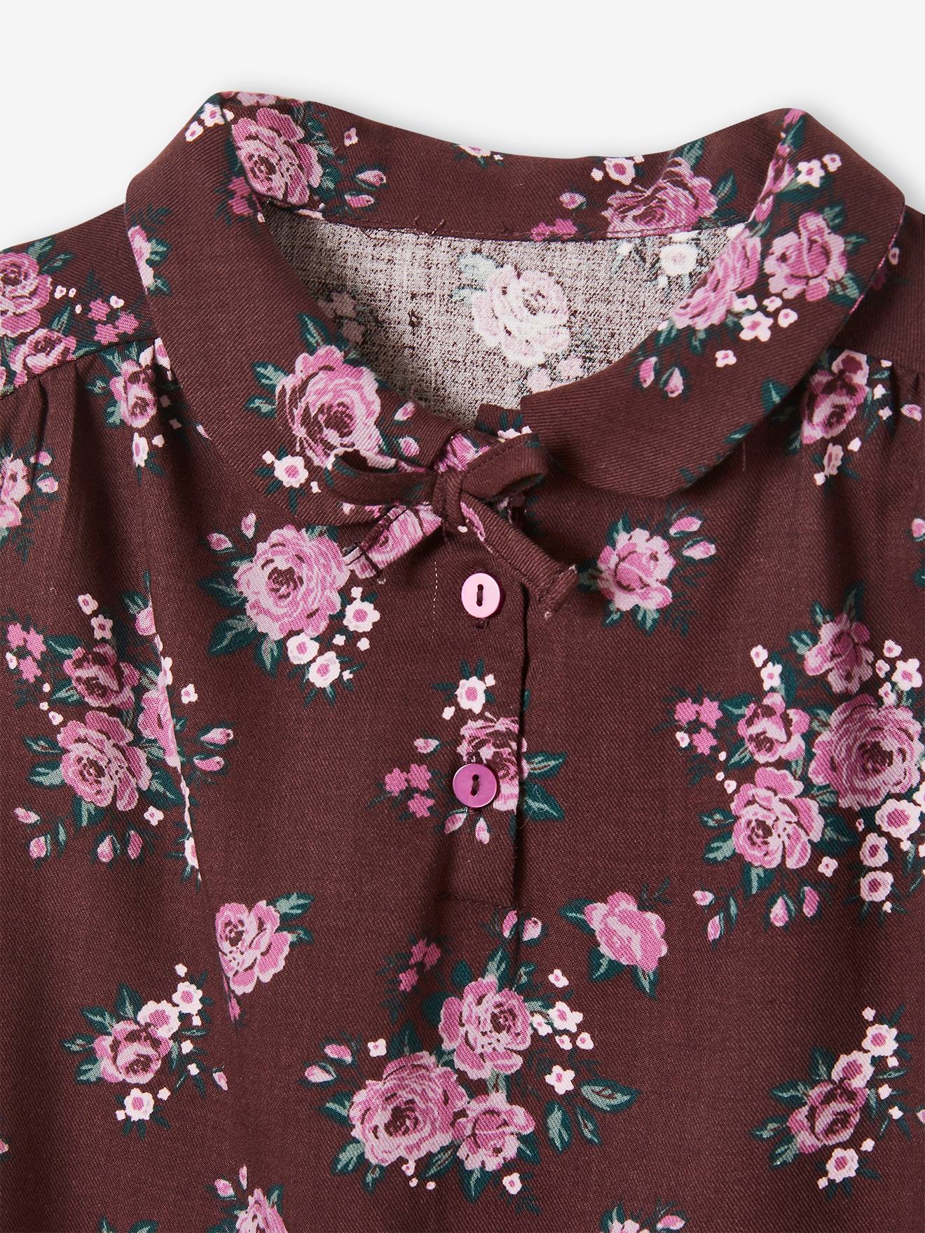 Blouse imprimée fleurs fille dark prune imprimé