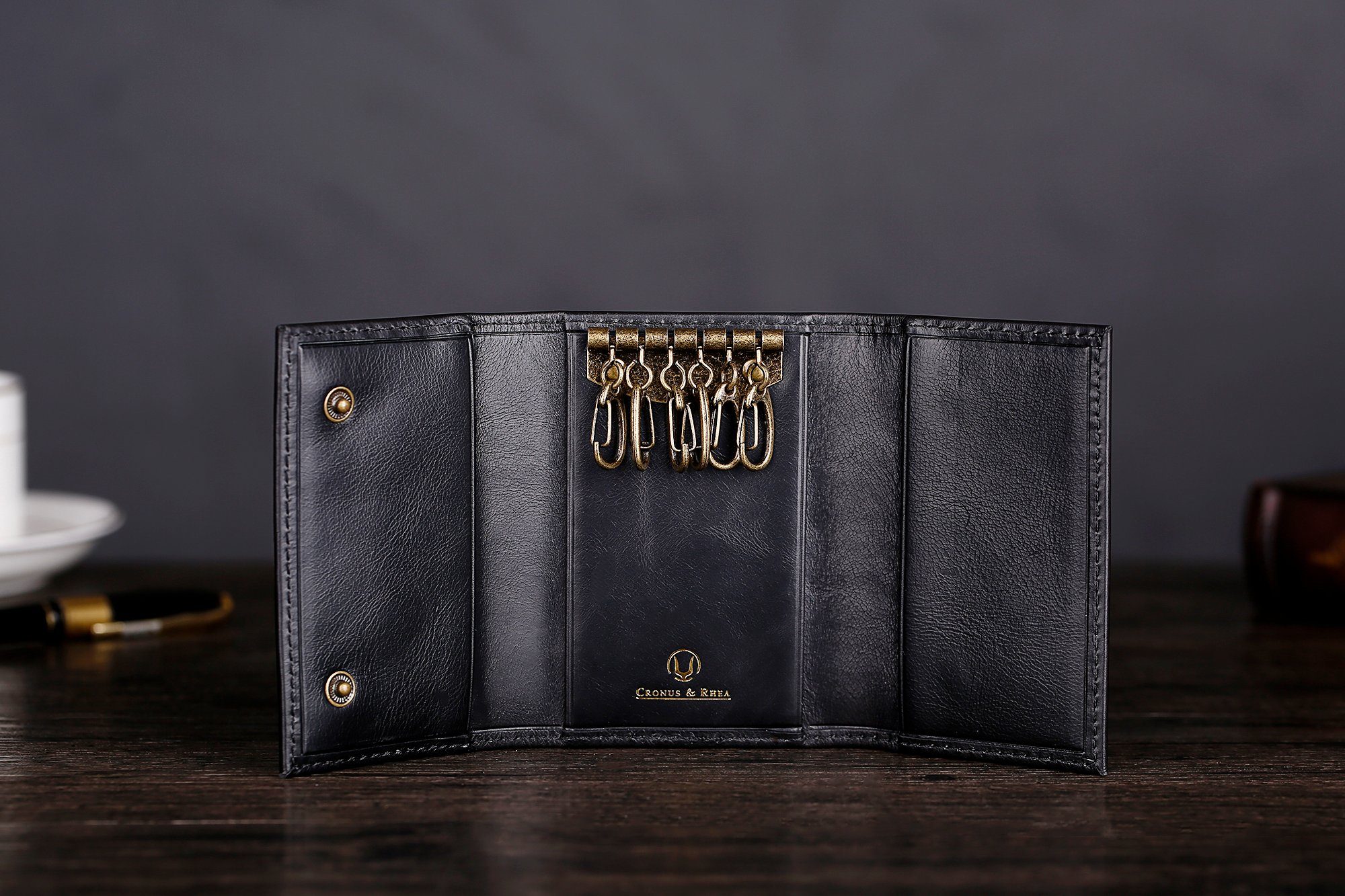 Cerbery Schlüsseltasche Cronus & Rhea - Luxus Schlüsseletui aus exklusivem Leder (Janus) - Schlüsselmäppchen Schlüsselanhänger Echtleder mit eleganter Geschenkbox, Handarbeit