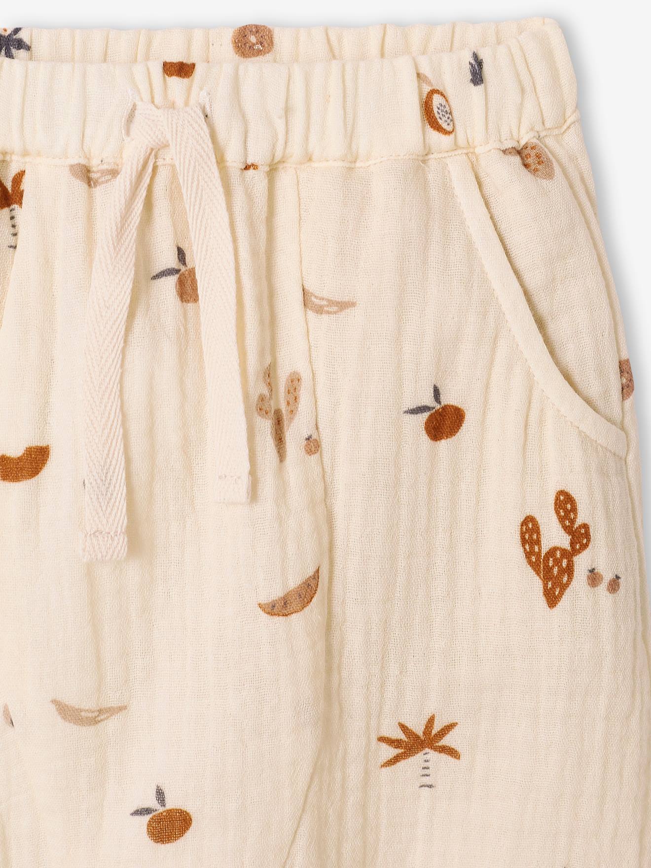 Ensemble bébé en gaze de coton tee-shirt + pantalon noix de pécan
