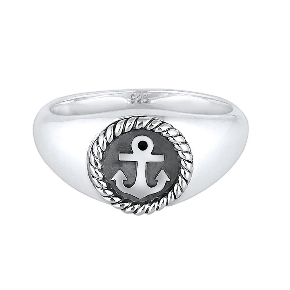 KUZZOI KUZZOI Bague Chevalière Ancre Bague Hommes - (925/1000) Argent Bague