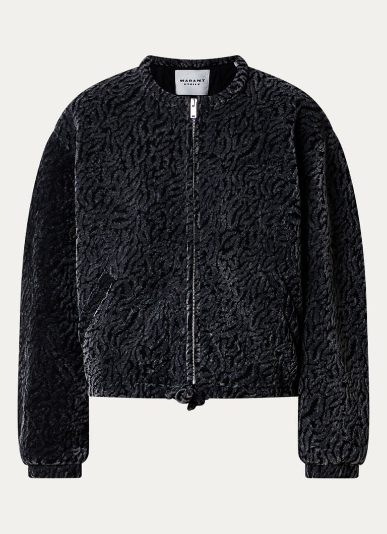 Isabel Marant Abelina dygsniuota aksominė bomber striukė su pūkų raštu