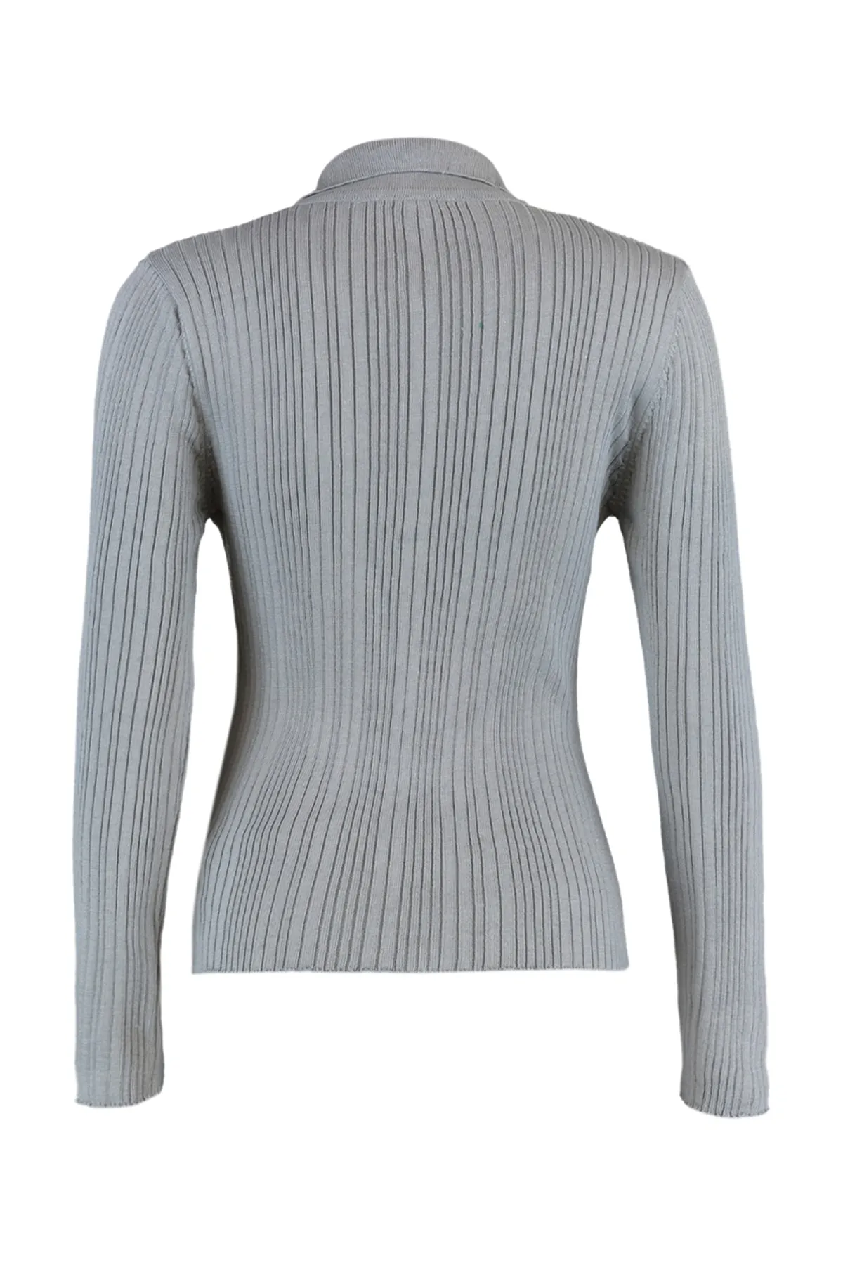 Trendyol Collection  Grauer gerippter Strickpullover mit Polokragen TWOAW21KZ0773