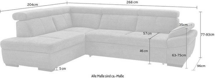 exxpo - sofa fashion Ecksofa Salerno, inklusive Kopfteil- und Armteilverstellung, wahlweise mit Bettfunktion