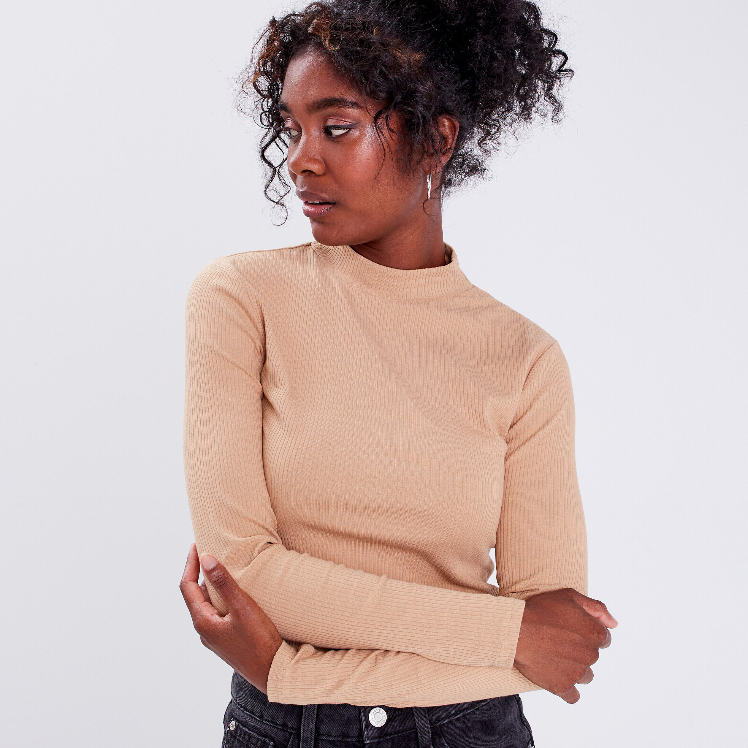 T-shirt maille côtelée beige femme | Cache Cache