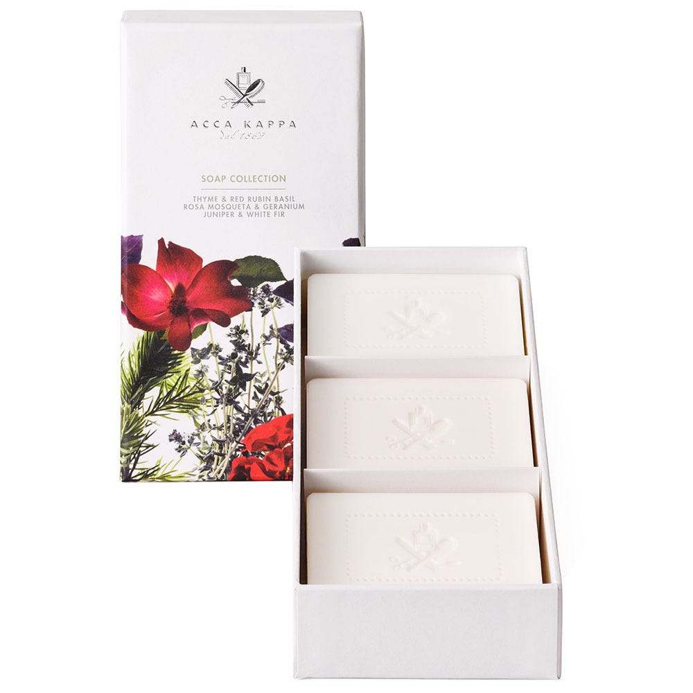 Acca Kappa Soap Set Thyme & Red Rubin Basil, Juniper & White Fir, Rosa Mosqueta & Geranium 3 x 150 g