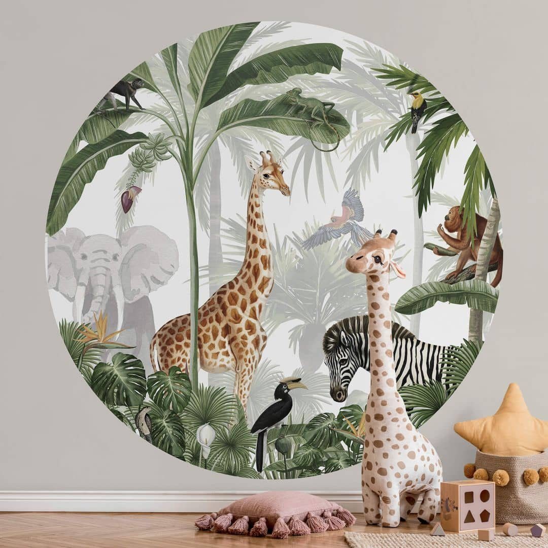 K&L Wall Art Fototapete Fototapete Baby Kinderzimmer Dschungeltiere Elefant Giraffe Vliestapete, große Kinder Motivtapete