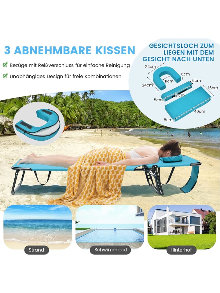 COSTWAY Sonnenliege mit Gesichtsöffnung in Türkis günstig kaufen onesize