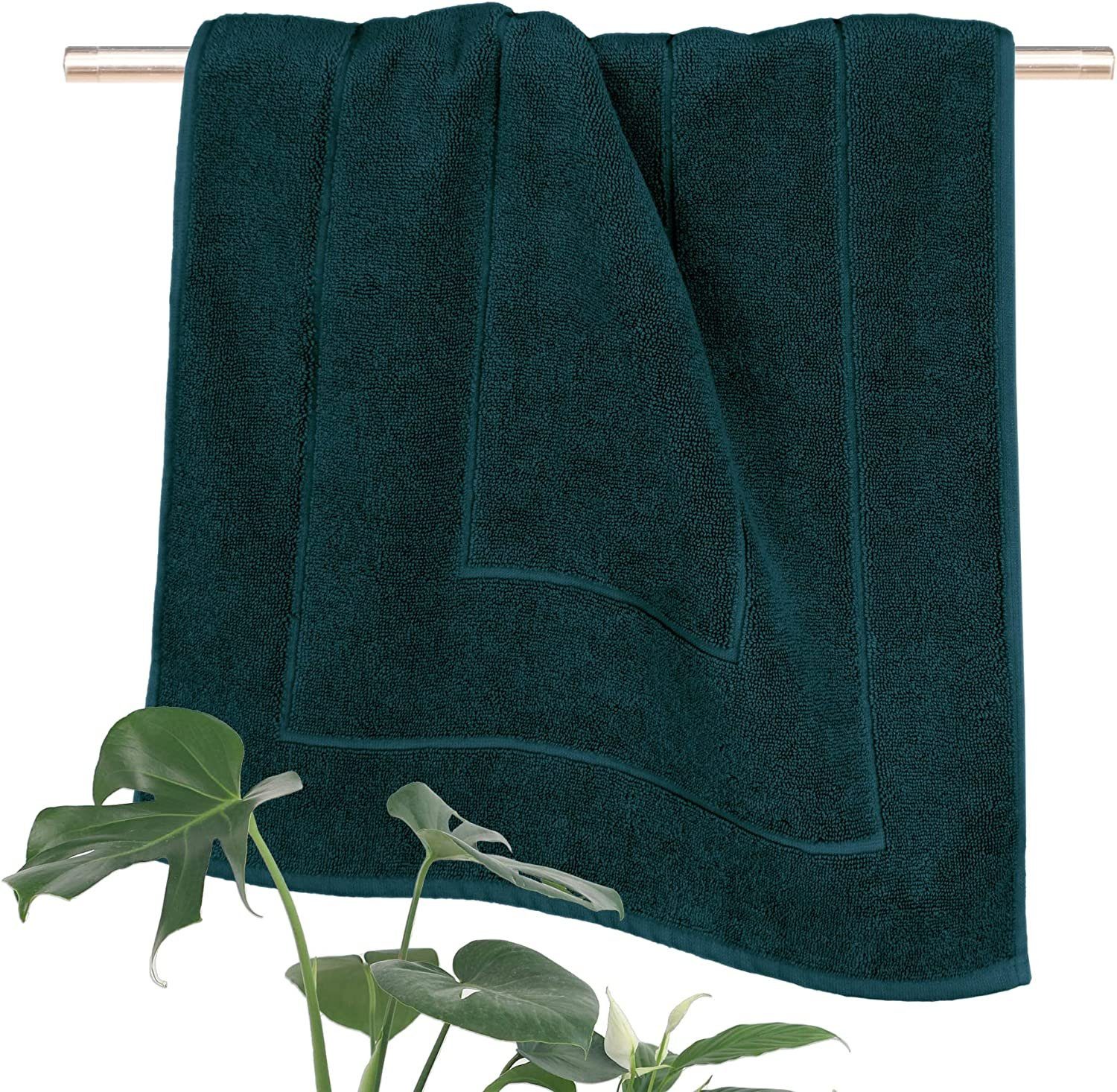 Badematte London Lashuma, Höhe 5 mm, schnell trocknend, Frottee, rechteckig, Dunkel grüner Badläufer Frottee 50x80 cm
