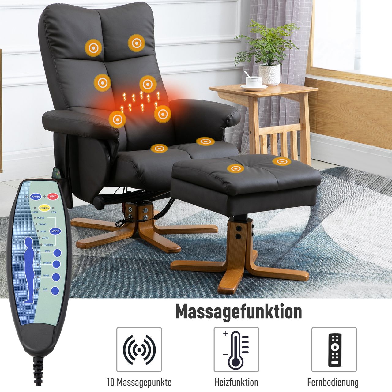 HOMCOM Massagesessel mit Fußhocker Relaxsessel  Braun