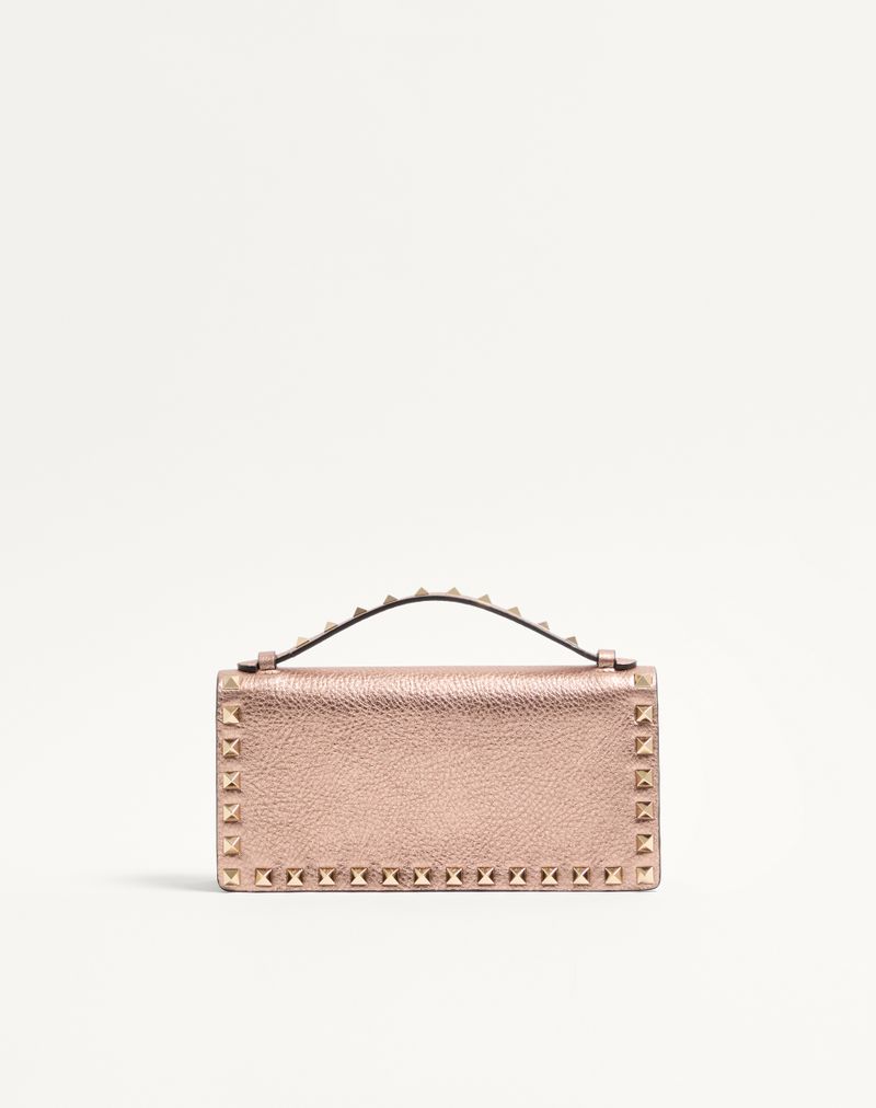Rockstud Chain Wallet van gelamineerd granaatkleurig kalfsleer