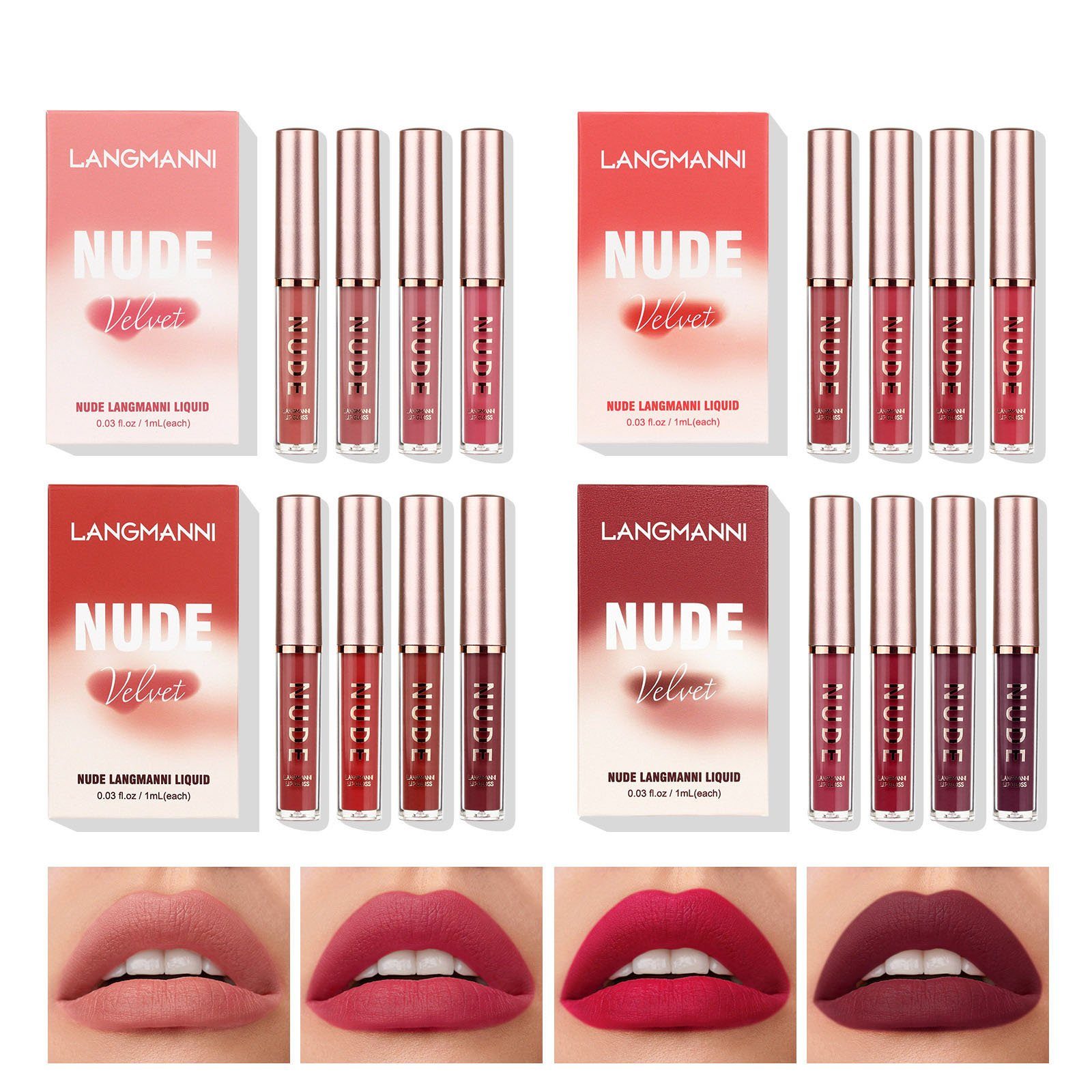 POCHUMIDUU Lippenstift-Set 16 Lippenstift-Set Matte Flüssig-Lippenstift Makeup Set, 16-tlg., Samtig Langanhaltend Wasserdicht Hoch Pigmentiert Samt Lipgloss Kit