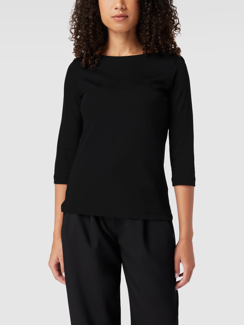 T-Shirt mit 3/4-Arm und dekorativen Knöpfen in schwarz