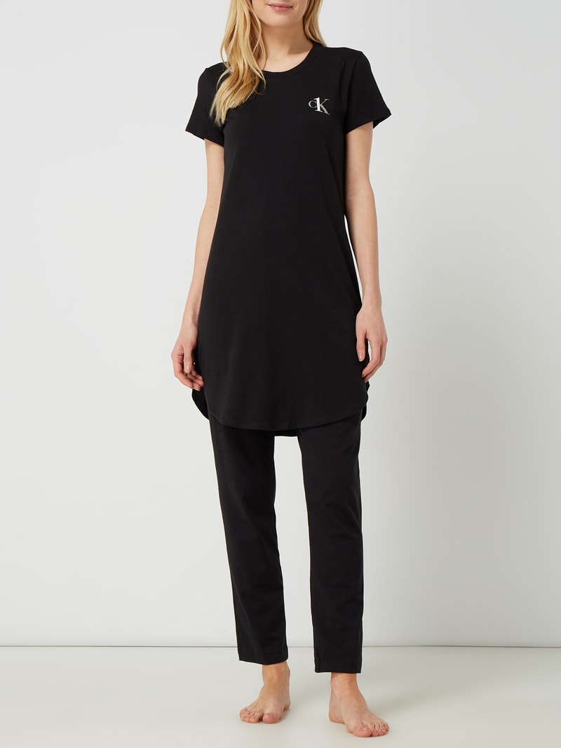 Pyjama-Oberteil mit Logo-Print in schwarz