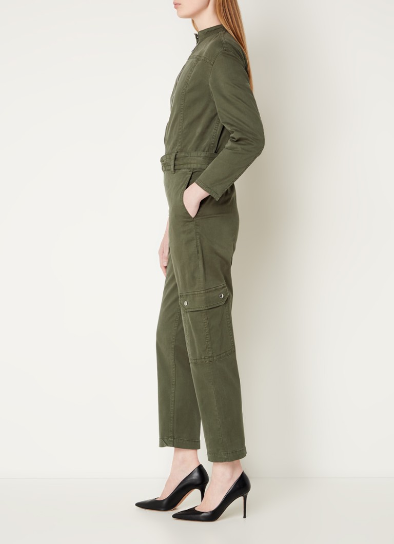 HUGO BOSS Dantonia tapered fit cropped denim jumpsuit with tie belt