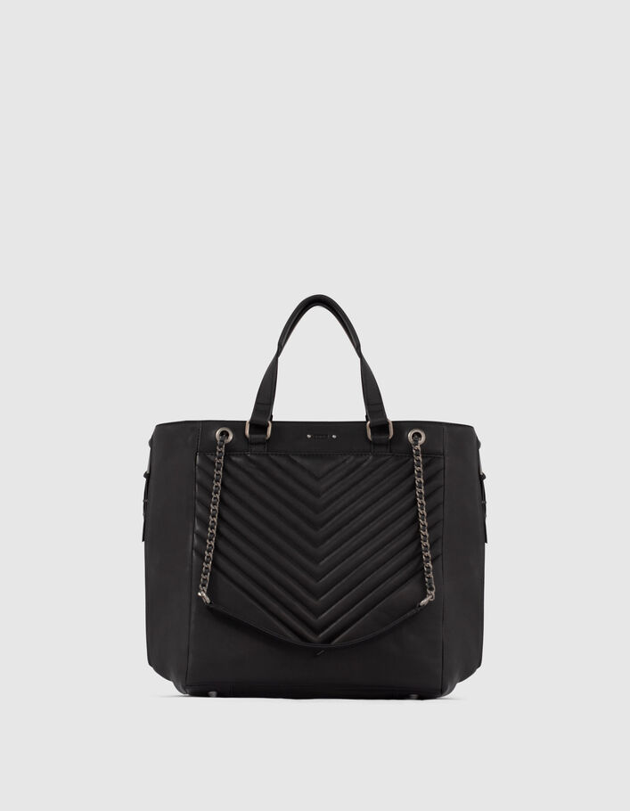 Sac cabas cuir noir LE 1440 matelassage chevrons femme